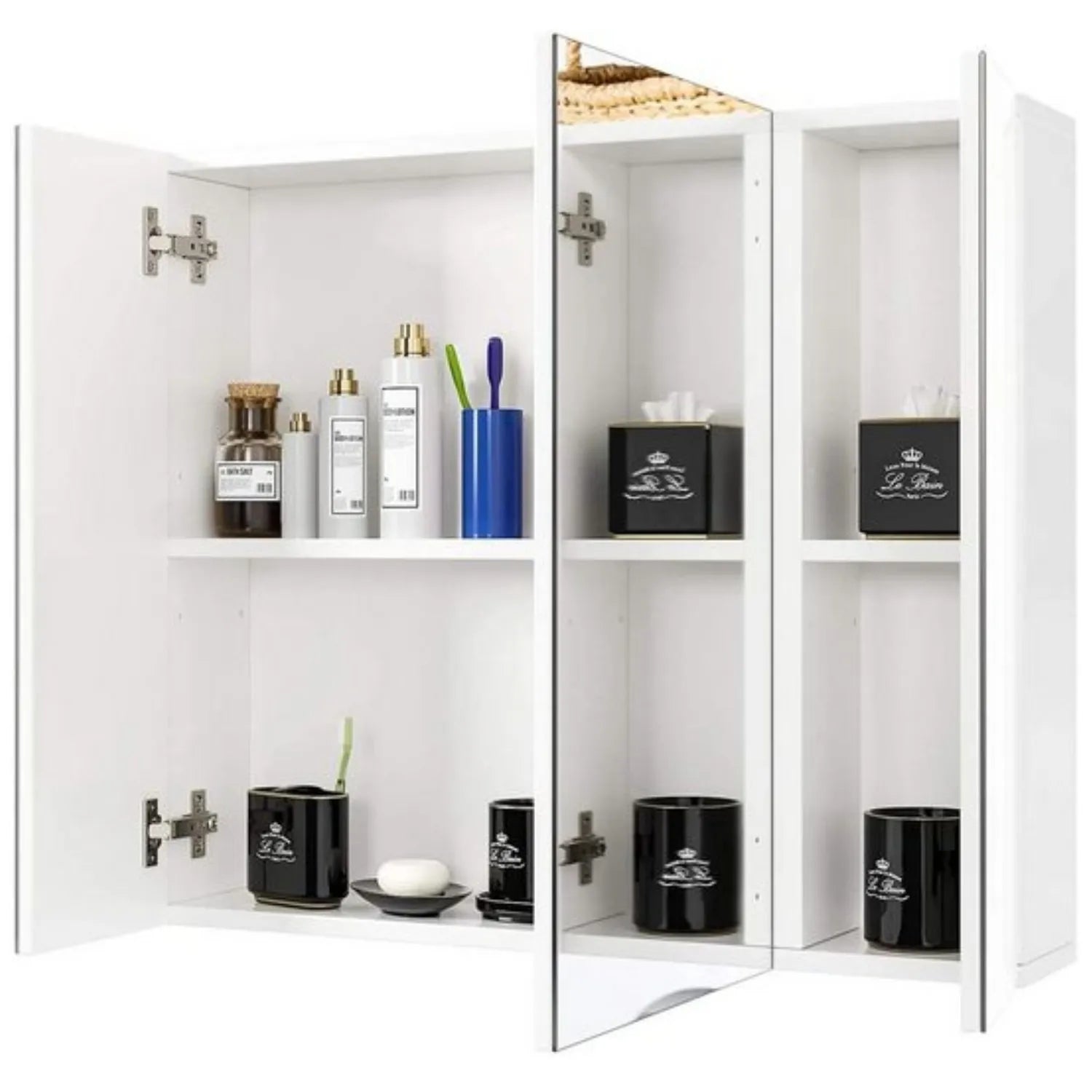 Getone Mirror Cabinet Bathroom Cabinet 3 Doors Bathroom Mirror Cabinet White 70x60x15cm Wood