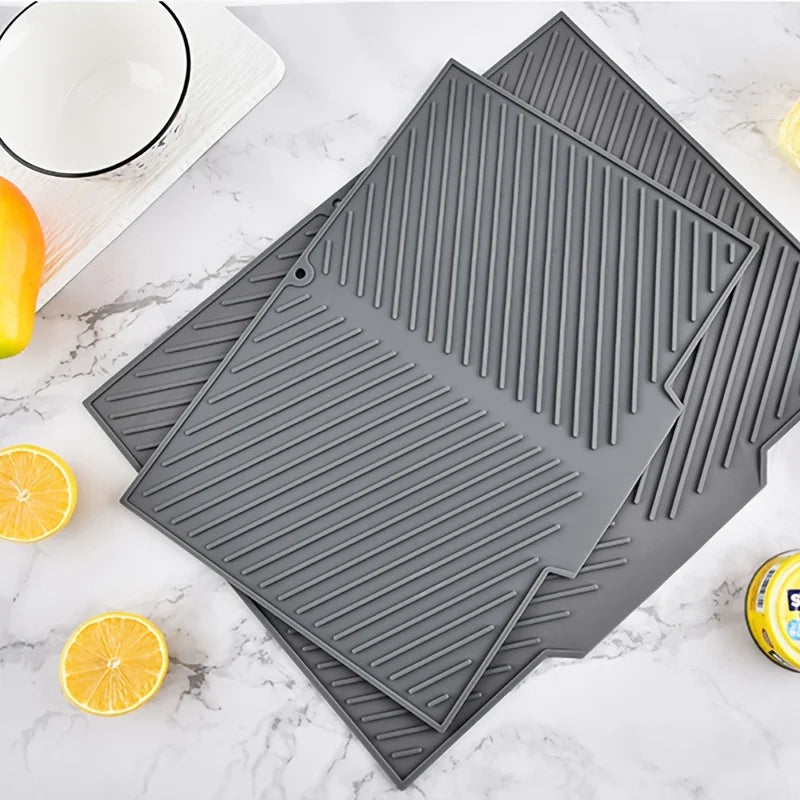Kitchen Dish Drying Silicone Mat Raised Stripes Outlet Design Countertop Sink Draining Pad Non-slip Tableware Insulating Mat