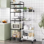 Floor-Standing Multi Layer Storage Rack Shelf with Pulley Trolley Bathroom Kitchen Microwave Storage Rack Kitchen Accessories