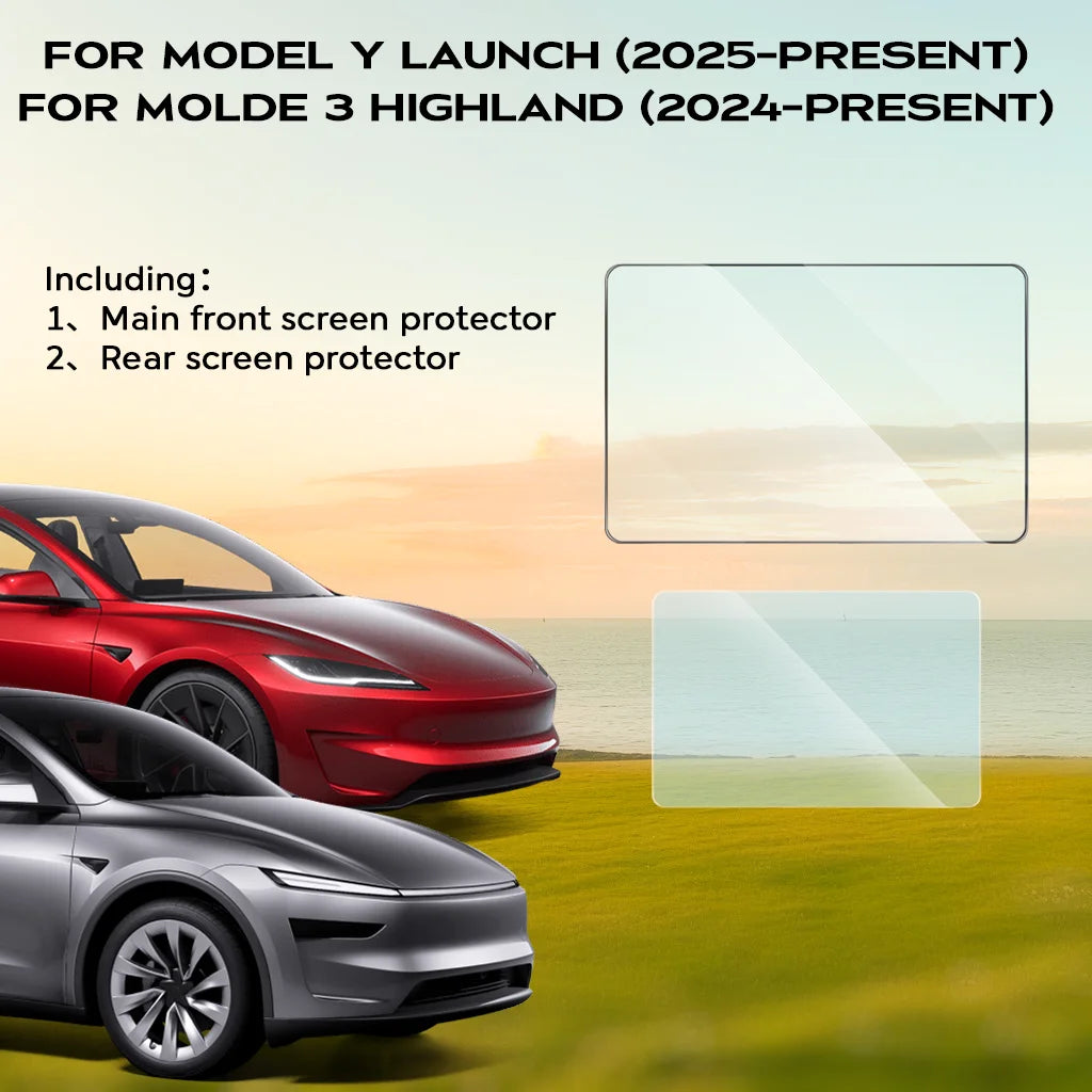 For Tesla New Model Y Juniper 2025 Launch Model 3 Highland 2024 Tempered Glass Screen Protecor Full Covered Soft Black Frame