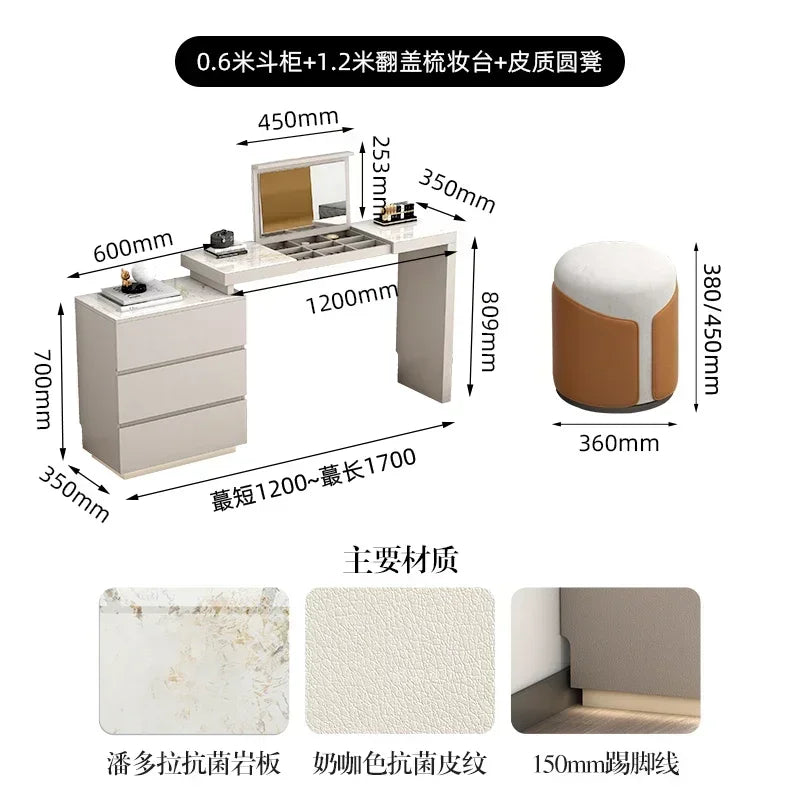 Minimalist bedroom dresser, storage cabinet, retractable bedside chest of drawers, dressing table, folding mirror