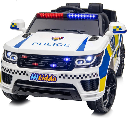 400W Motor Kids Electric Police Car - Remote & White