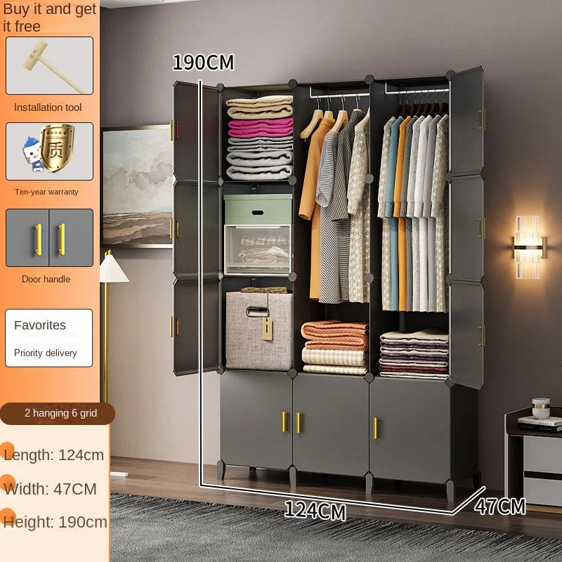 New Simple Wardrobe Clothes Assembly Plastic Collapsible Sturdy Dustproof Cabinets Dressers Cube Storage Locke Closet Furniture