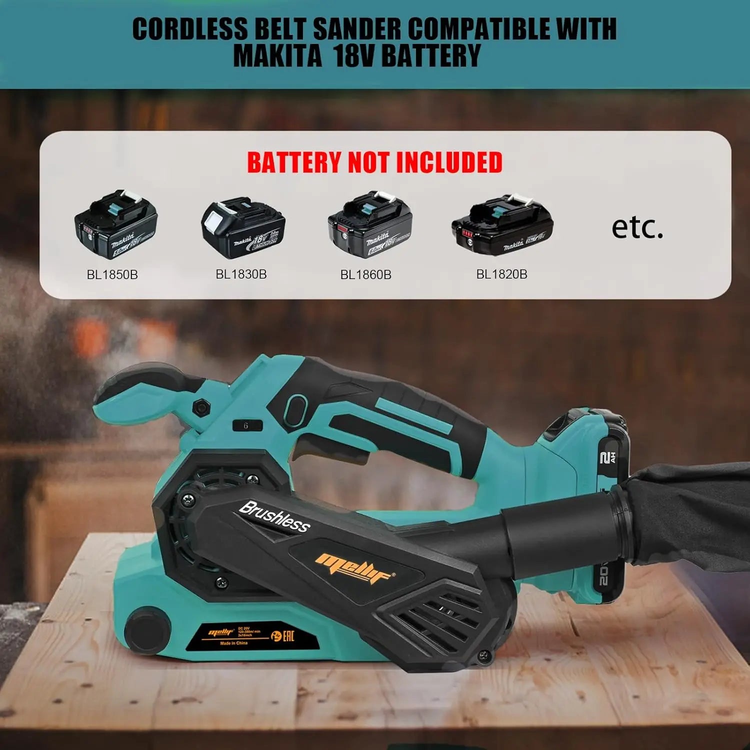 Mellif Cordless Belt Sander for MAKITA 18V Battery (Tool Only) Brushless Power Sander Electric Sander Machine, Dust Bag Included