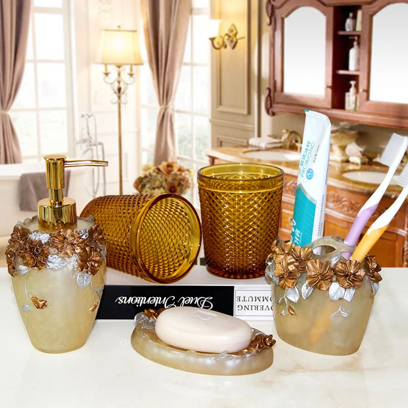 Resin Bathroom Set, Multi Models, Optional, Set of 5 Pieces, Toiletries Kit, Bathroom Accessories