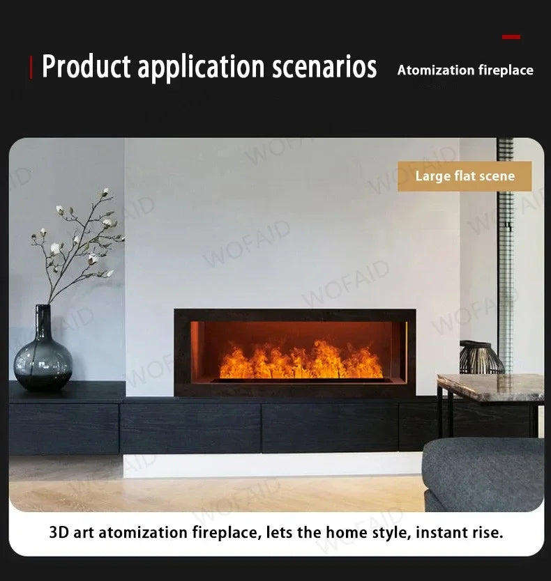 Customizable 3D LED Electric Fireplace with App Control Atomizing Mist Water Vapor Insert Neon Flame Decor for Home Decoration