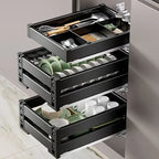 3 Layers Kitchen Cabinet Aluminum Alloy Storage Pull-out Bowl Basket Shelves Organizers Dish Spice Rack Sliding Seasoning Holder
