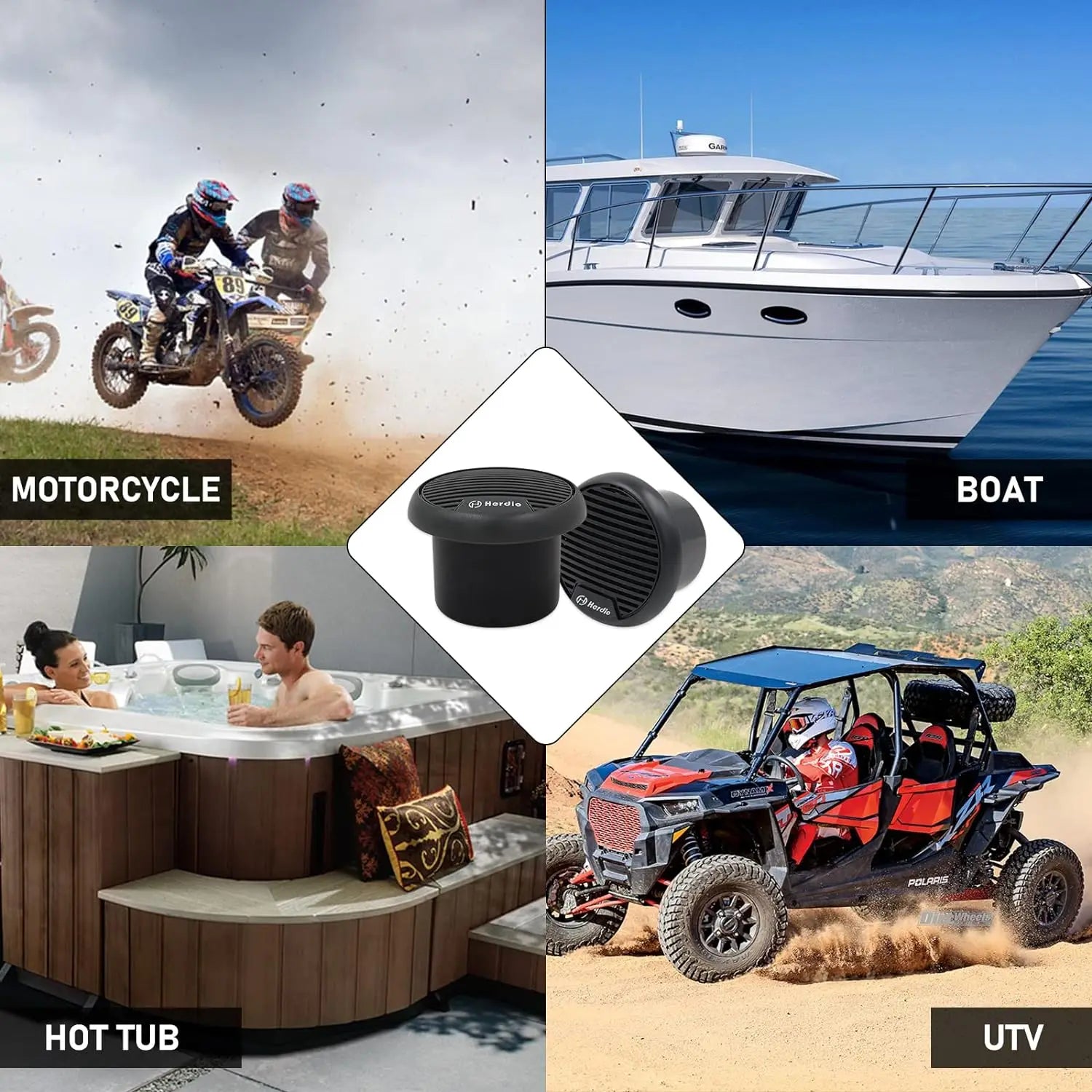 Herdio 160W 3 Inch Marine Boat Waterproof Speakers Motorcycle bluetooth Speaker Audio Stereo System For ATV UTV Outdoor (Gray)