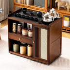 Mobile tea table Small tea table Kettle integrated tea cabinet Solid wood coffee table Tea cart Brewing tea table