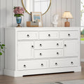 Farmhouse 7 Drawers Dresser for Bedroom, White Dresser Chest of Drawers, Wood Storage Dressers with Deep Drawers and Metal Handl