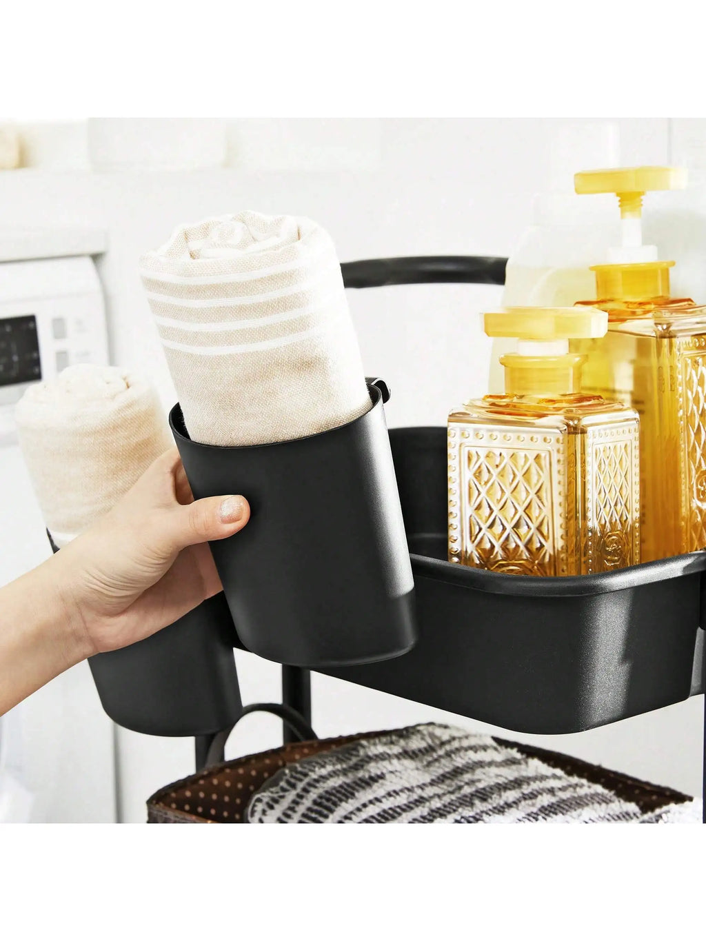 SONGMICS Rolling Cart, 3-Tier Storage Cart, Storage Trolley with Handle 2 Small Organizers, Steel Frame, Plastic Baskets