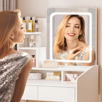 Small Vanity Desk Set with Square Mirror and Light- Vanity Desk with Drawer