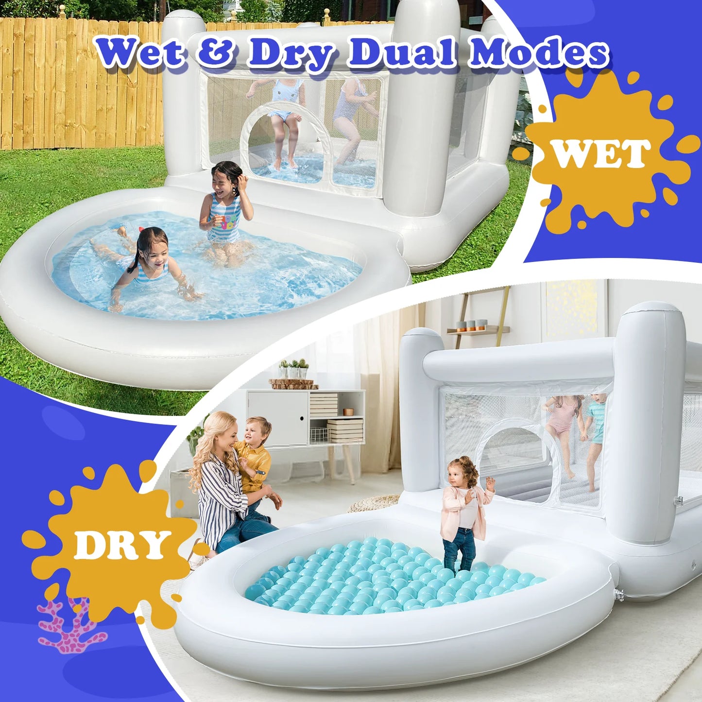White Bounce House & Ball Pit with Pump