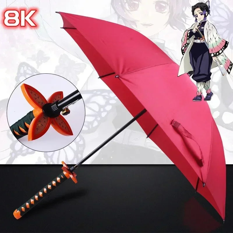 Demon Slayer Katana Anime Umbrella Ninja Long Parasol Kimetsu No Yaiba Tanjirou Cosplayer Samurai Sword Katana Handle Umbrellas