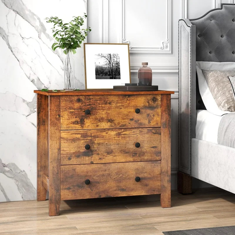 Small 3-Drawer Dresser for Bedroom - 28.5” x 18” x 26” Wide Chest of Drawers, Modern Large Nightstand, Storage Cabinet,