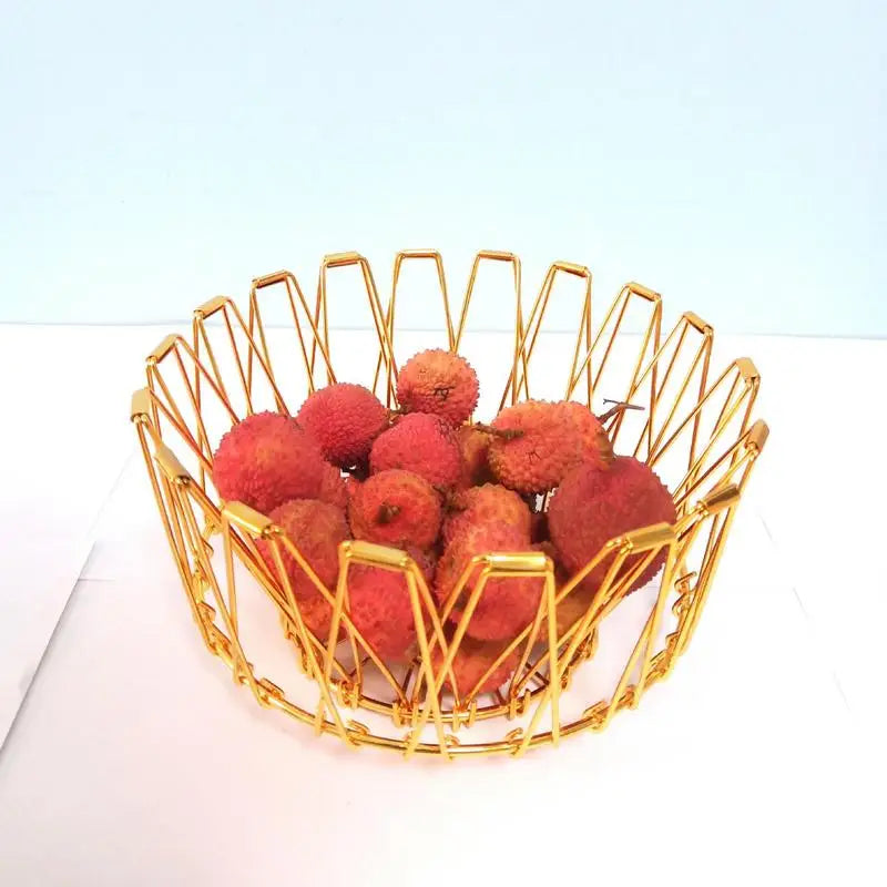 Creative Foldable Fruit Basket Home Snacks Storage Disc Versatile Scalable Metal Wire Basket Collapsible Dish Plate Bowl