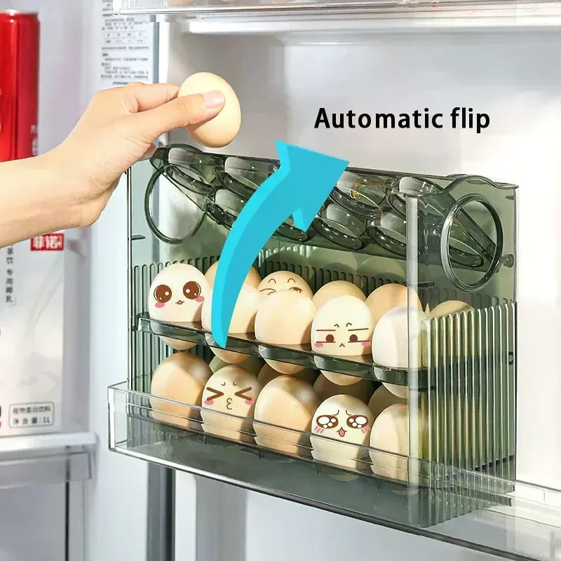 Kitchen Large Capacity Egg Fridge Storage Box - Portable Multi-Layer Egg Tray Organizer, Auto Opening/Closing Egg Holder