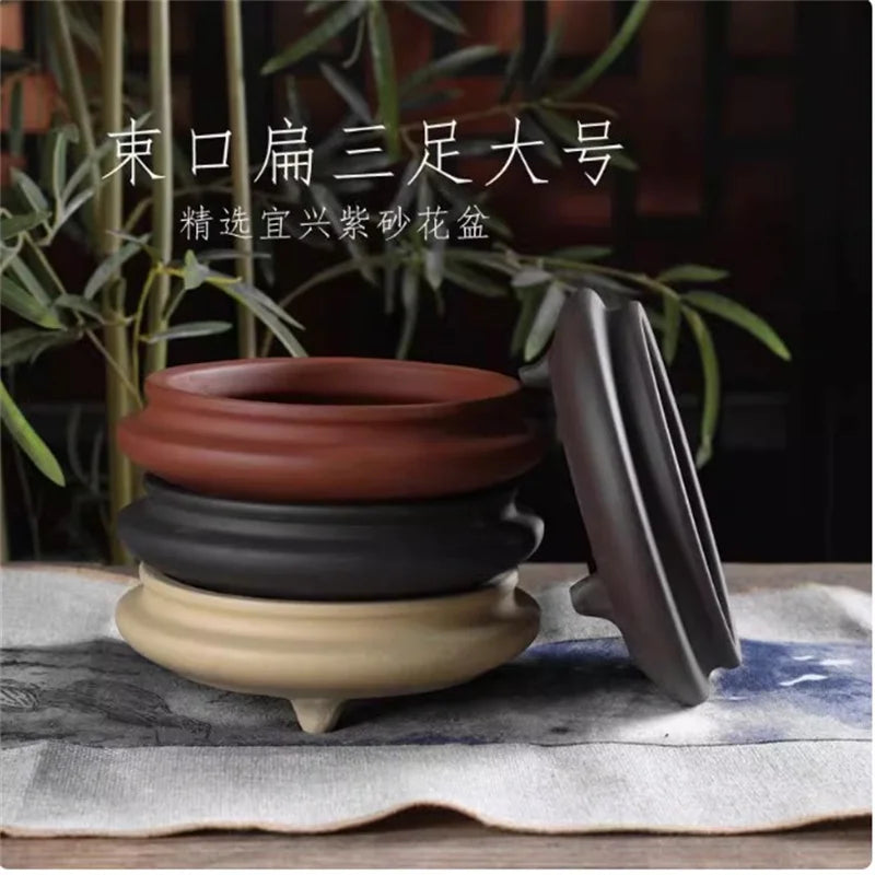 Ceramic Bonsai Pot, Flat Circle Pot, 4 Color,Purple Sand,Round Flower Pot, Home Decoration