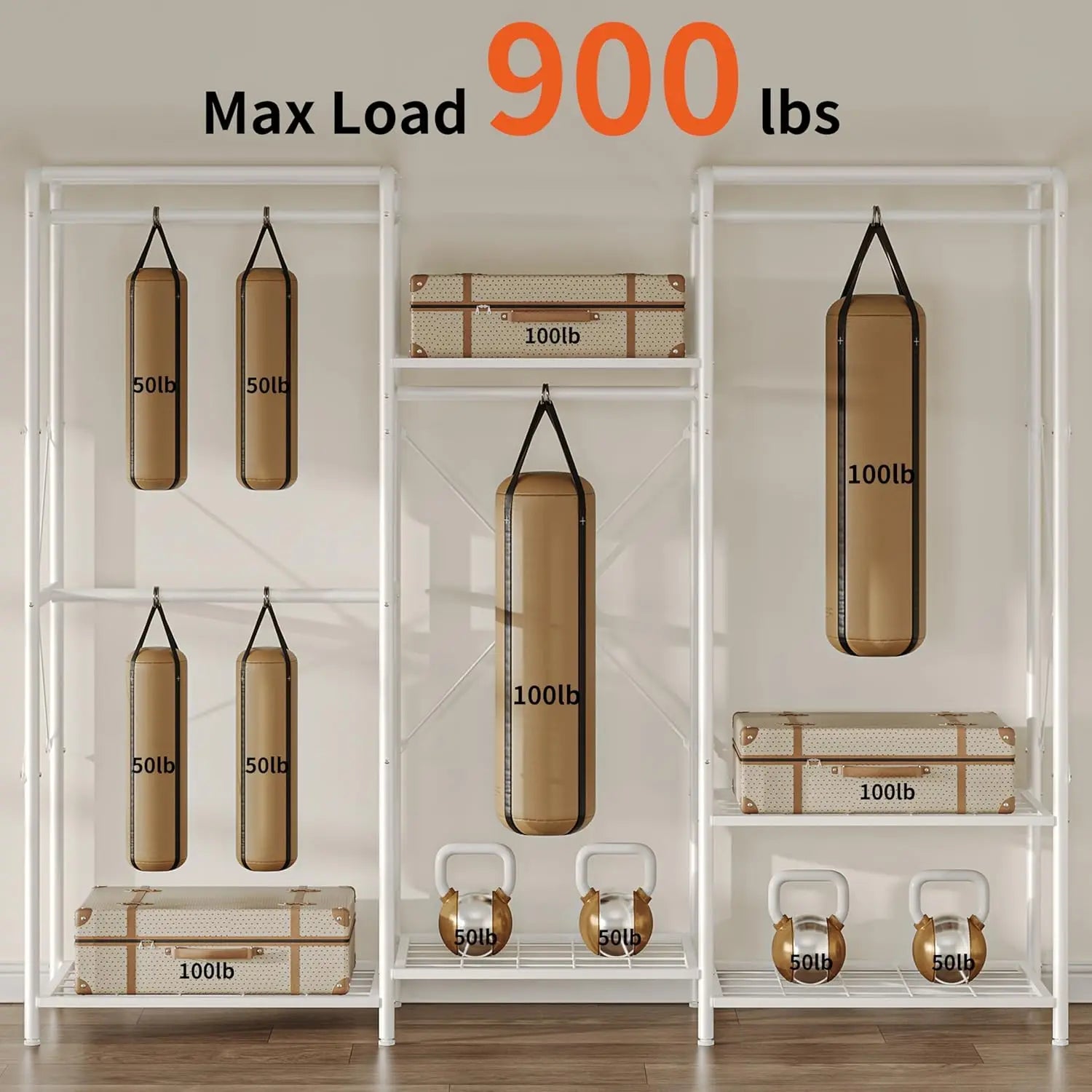Joiscope Wardrobe Closet Organizer, Heavy Duty Clothes Rack, Closet System With 4 Closet Rods & 5 Closet Shelves, Adjustable