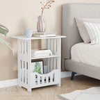 White Bedside Table B, Small End Table with Storage Shelf Basket, Side Table Small Spaces, Slim Coffee Tables, White Nightstand