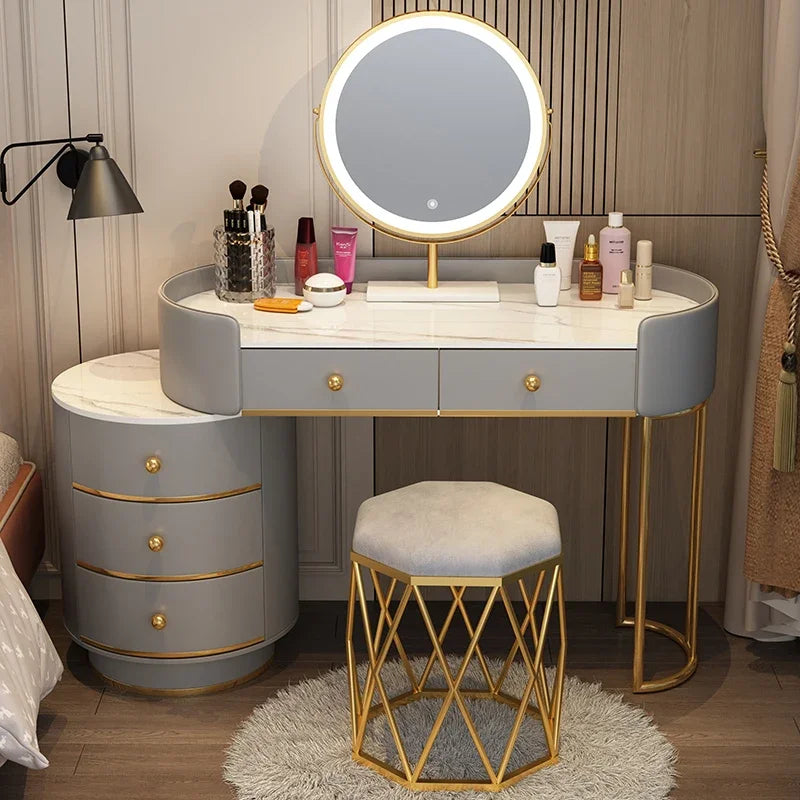 Pink White Vanity Table Women Luxury Nail European Big Stool Study Dressing Table Organizer Mesa De Maquillaje Home Furniture