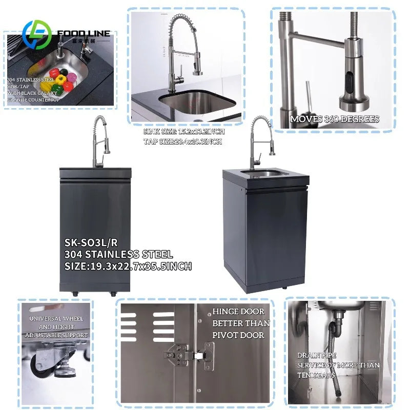 Customized All-Weather Outdoor Cooking Station Modern Black Outdoor BBQ Kitchen for Garden Patio Backyard Outdoor Living