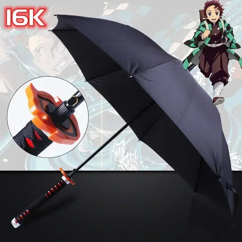 Demon Slayer Katana Anime Umbrella Ninja Long Parasol Kimetsu No Yaiba Tanjirou Cosplayer Samurai Sword Katana Handle Umbrellas