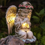 Resin Praying Angel Solar Angel Garden Decor With Solar Lights Waterproof Sculpture Figurine Cemetery Decorations Yard Art