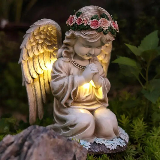 Resin Praying Angel Solar Angel Garden Decor With Solar Lights Waterproof Sculpture Figurine Cemetery Decorations Yard Art