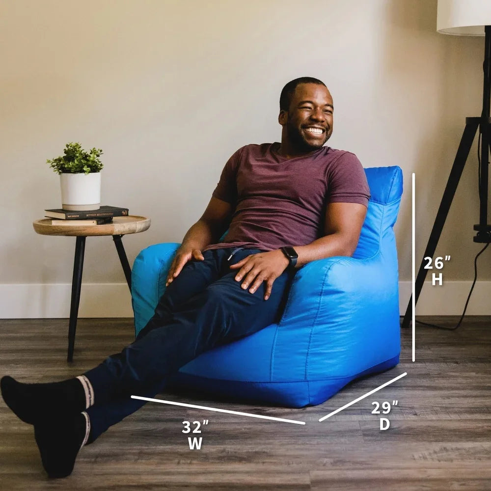 Durable Bean Bag Chair Kids Teens Comfortable Two Tone Blue Ideal Dorm Rooms Playrooms Living Spaces with Drink Holder Pocket