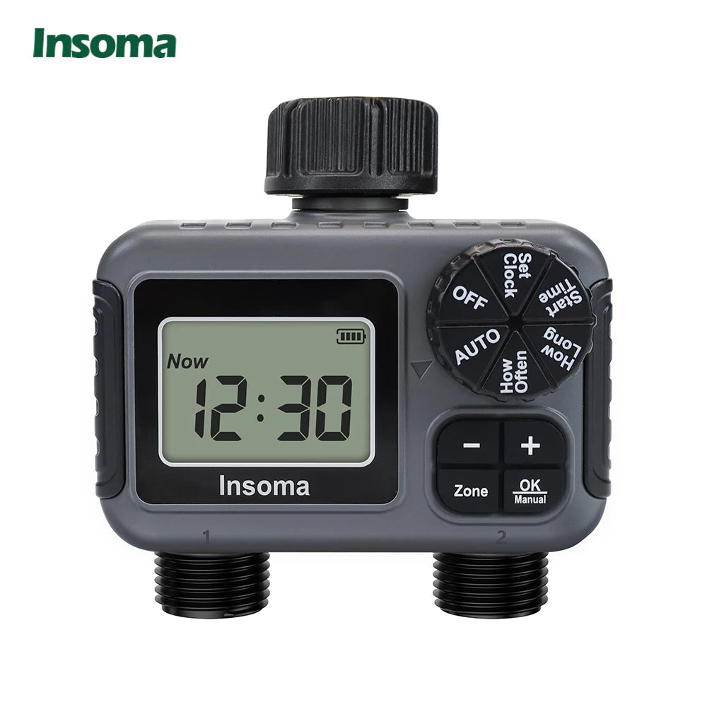 Insoma 2-Zone Sprinkler Timer Programmable Garden Hose Timer Water-Saving Irrigation Controller for Lawn Yard  Drip Systems IPX5