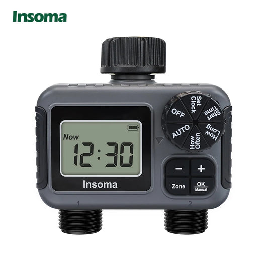 Insoma 2-Zone Sprinkler Timer Programmable Garden Hose Timer Water-Saving Irrigation Controller for Lawn Yard  Drip Systems IPX5