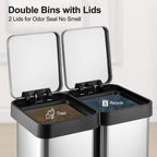 2-Compartment Kitchen Trash Can, 2x25L Stainless Steel Pedal Bin