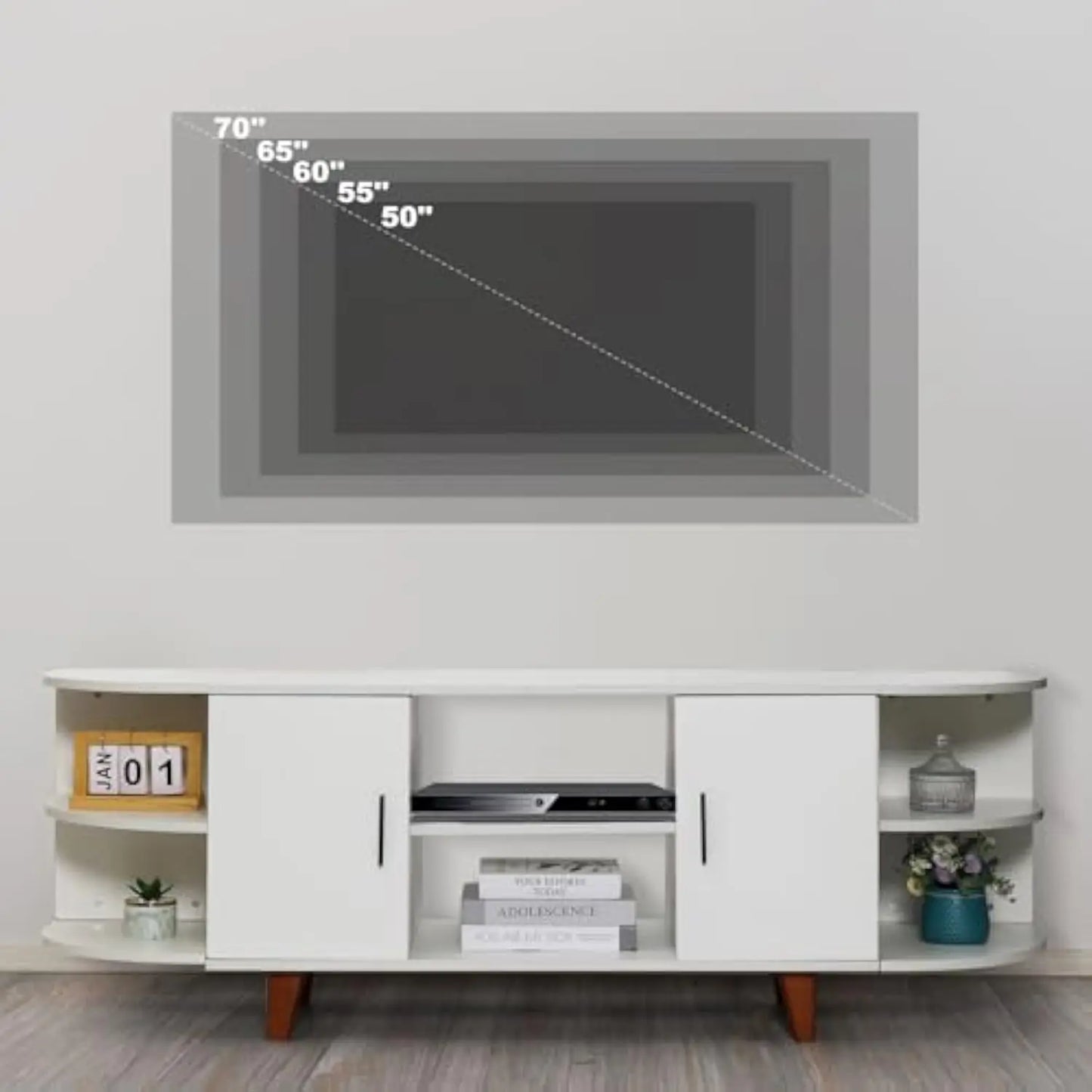 White Tv Stand for 70 75 英寸 Tv Modern, 63 英寸 Media Console, Entertainment Center with Storage Cabinets for Living Room, Bedroom