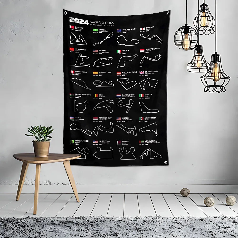 Ft Formula 1 Imola Monaco Circuit F1 Flag Polyester Digital Printing for Garage Wall Art Out Door Decoration With Grommets