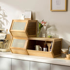 Bamboo Wall Mounted Kitchen Organizer Side Cabinet Storage Shelf with Cup Holder Display Rack for Dining Living Room
