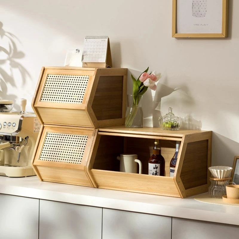 Bamboo Wall Mounted Kitchen Organizer Side Cabinet Storage Shelf with Cup Holder Display Rack for Dining Living Room