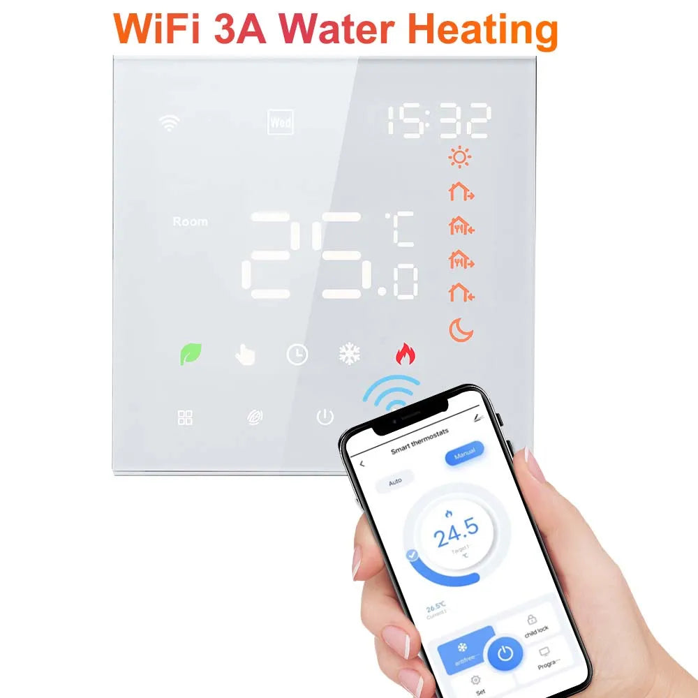 Smart Tuya WiFi Thermostat Voice Control 3A Digital Programmable LCD Display Underfloor Heating Temperature Controller for Water