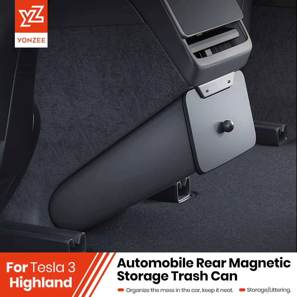 YZ Rear Seat Trash Can For Tesla Model 3 Y Highland Juniper Rear Interior Storage Box Magnetic garbage bin Car Accessories