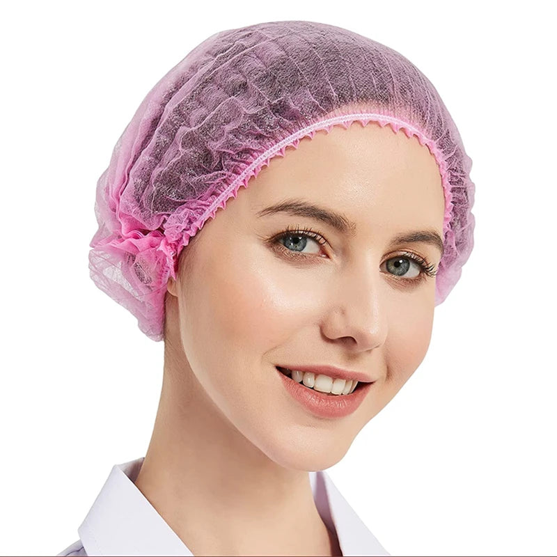 100 PCS Disposable Mop Mob Bouffant Caps 21 inch Non-Woven Clip Hair Head Cover Net for Beauty Food Salon Cooking Hairnets Caps
