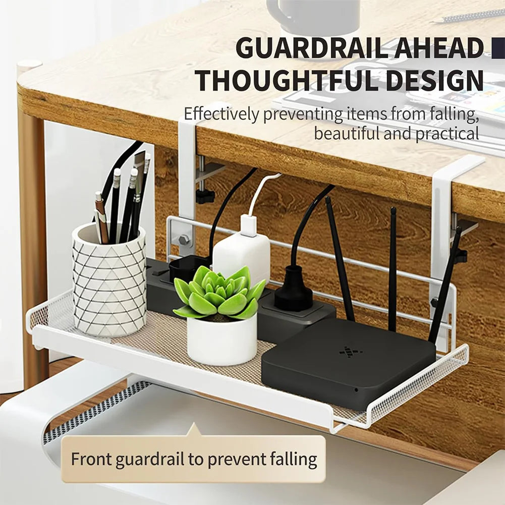 Under Table Cable Management Rack Heavy Duty Wire Management Tray Adjustable Thickness Under Desk Cord Organizer for Home Office
