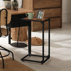 C-Shaped Mobile Coffee Table with Metal Frame and Wood Top Printer Shelf with Filing Cabinet,Industrial Design for Living Room