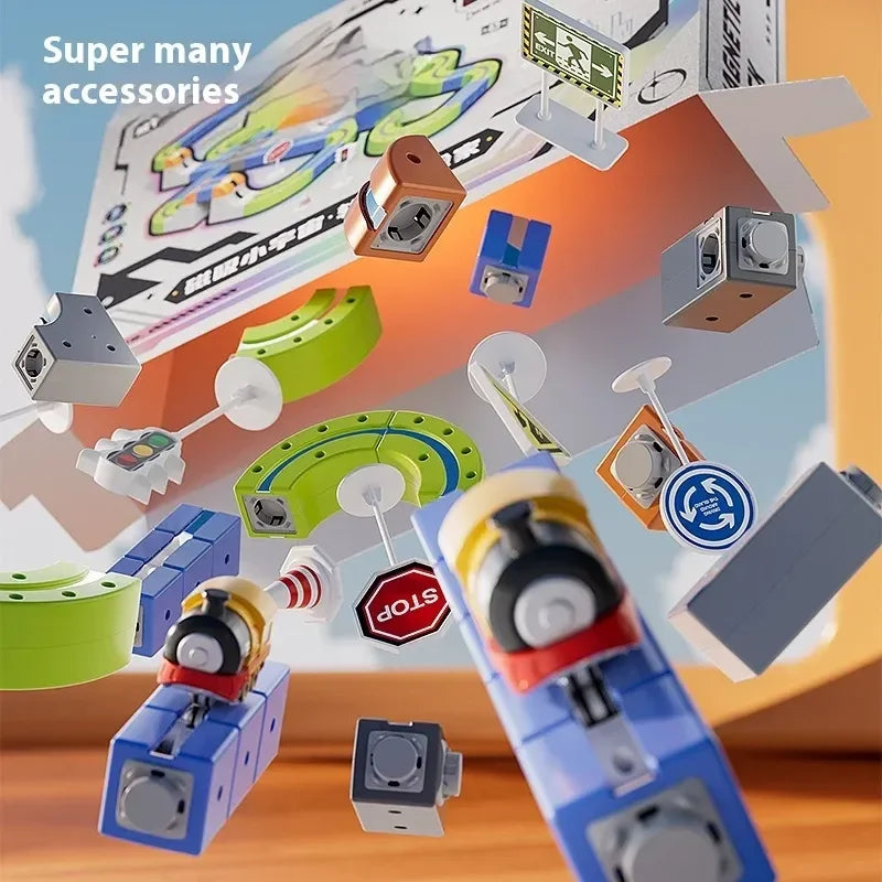 Children'S Versatile Magnetic Attraction Magnetic Block Track Electric Small Train Magnetic Car Car Railtrack Set Toy Kids Gifts