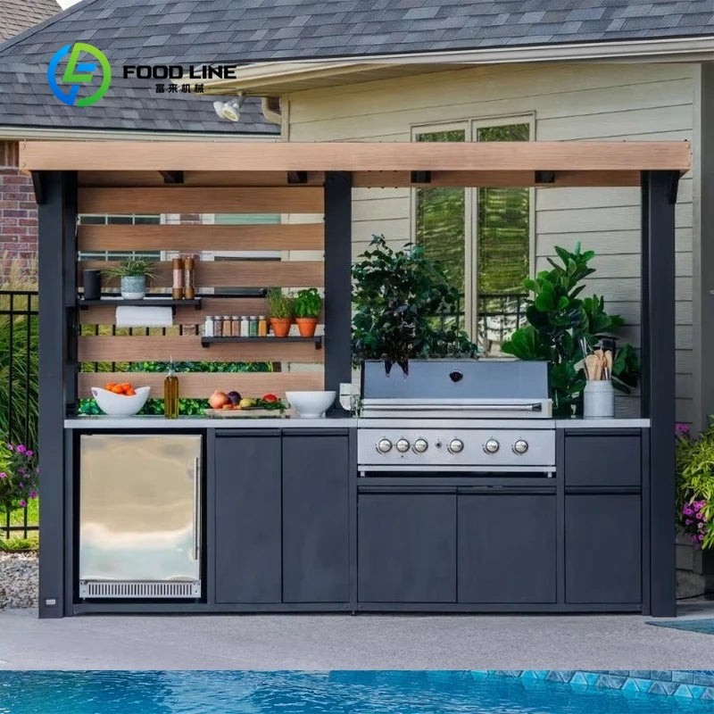 Customized Smart Movable Small Modular Kitchen Cabinet Modern Simple Paint Color Outdoor Garden Bbq Storage Furniture