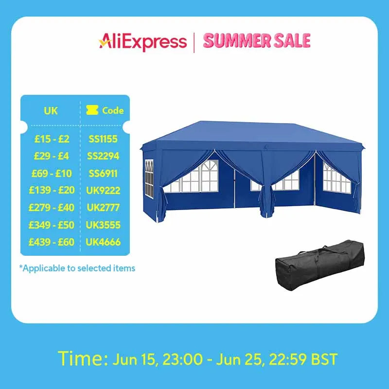 Outsunny 3 x 6 m Pop Up Gazebo with Sides and Windows, Height Wedding Camping Party Tent Canopy Marquee with Storage Bag
