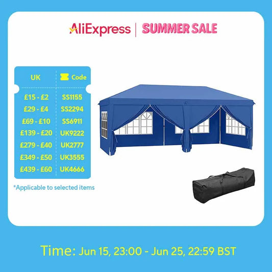 Outsunny 3 x 6 m Pop Up Gazebo with Sides and Windows, Height Wedding Camping Party Tent Canopy Marquee with Storage Bag