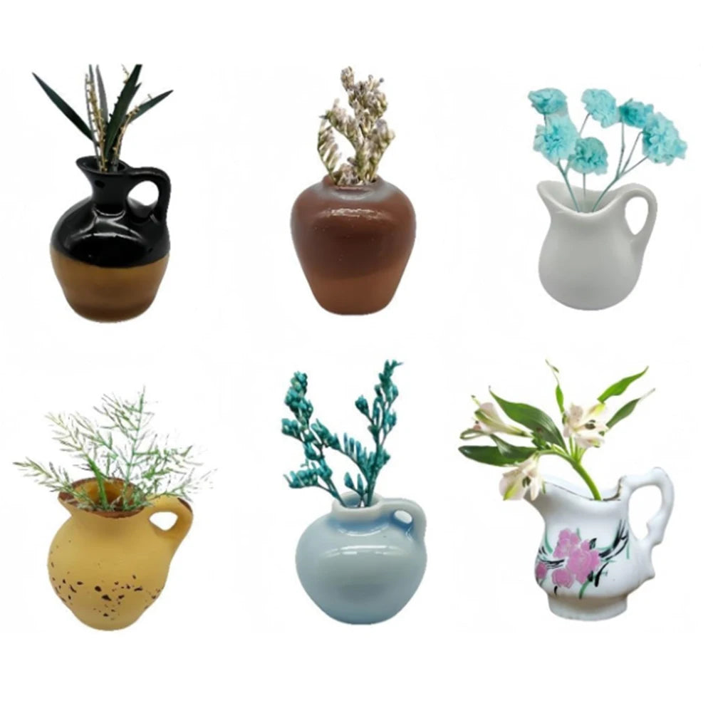3-14pcs Set Mini Ceramics Vase Fridge Magnets Label Mini Bonsai Magnet Button Potted Simulation Flower Vase Refrigerator Message