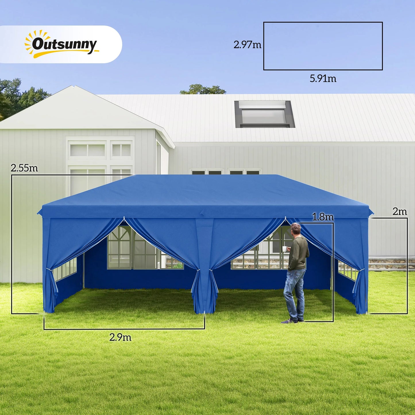 Outsunny 3 x 6 m Pop Up Gazebo with Sides and Windows, Height Wedding Camping Party Tent Canopy Marquee with Storage Bag