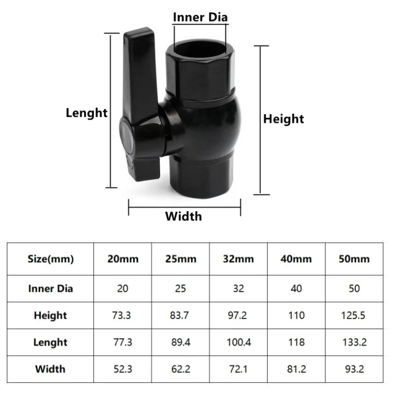 20-63mm Black PVC Pipe Connectors Ball valve Three-way Direct Garden Water Aquarium Fish Tank Drainage Tube Fittings Accessories