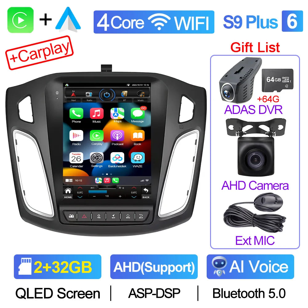 CAIXI GX9 Car Radio Multimedia Player for Ford Focus 3 Mk 3 2011 - 2019 Android 12 2din Carplay Auto Stereo GPS Vertical Tesla